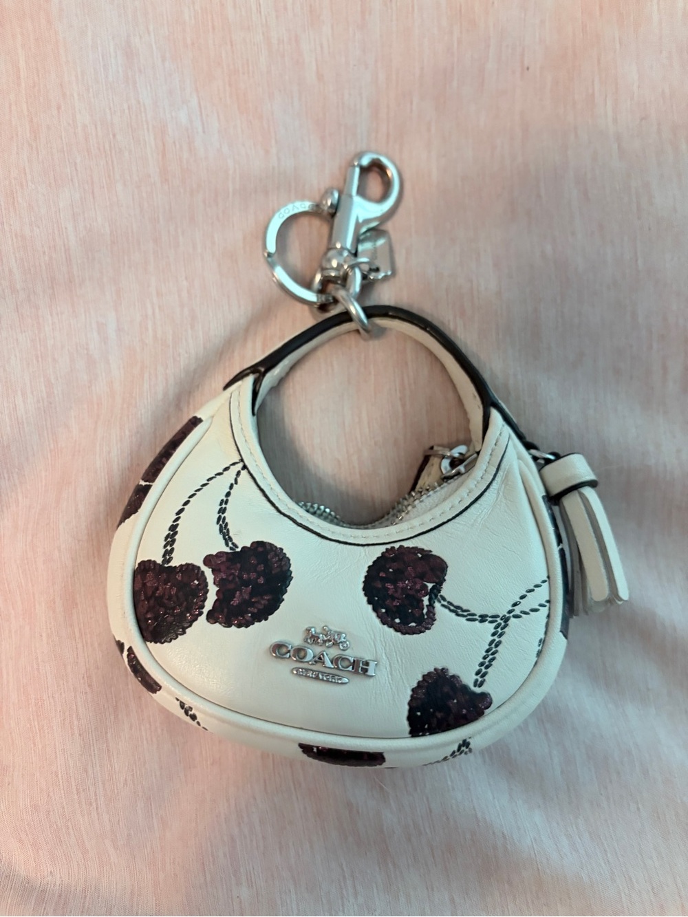 Coach Cream Mini Bag Charm with Red Cherry Print